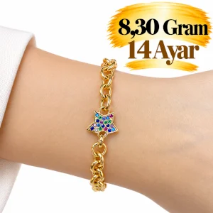 14 Ayar Yıldızlı Altın Bileklik | Gram aralığı: 8,10 - 8,30 g