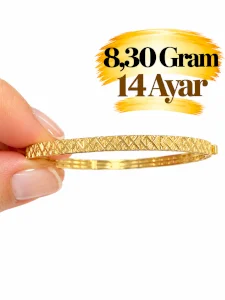 Ağaç Kabuğu  Kelepçe Bilezik 14 AYAR | Gram aralığı: 8,20 - 8,40 g