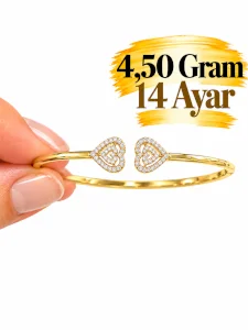 İkiz Kalp Kelepçe Bilezik 14 AYAR | Gram aralığı: 4,40 - 4,60 g