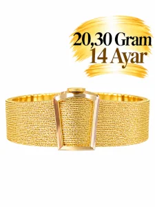 14 Ayar Trabzon Hasırı Altın  Kelepçe Bilezik  | Gram aralığı: 20,10 - 20,30 g