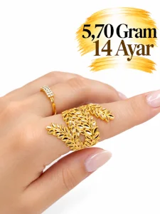 14 Ayar Başak Motifli Kalemli Altın Yüzük  | Gram aralığı: 5,5 - 5,70 g